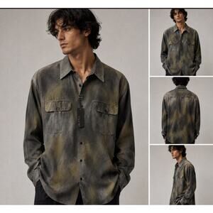 Men's Washed Green-Gray Button-Up Shirt